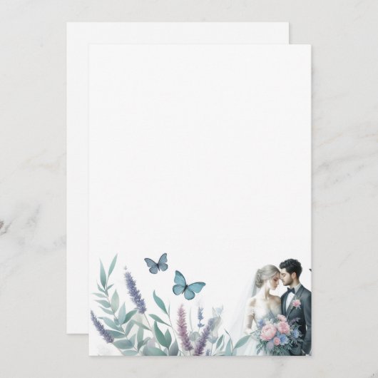 Elegante bruid en bruidegom met lavendel kaart (Voorkant / Achterkant)