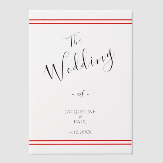 Elegante bruid en bruidegom rode strepen vellum uitnodigingen (Voorkant)