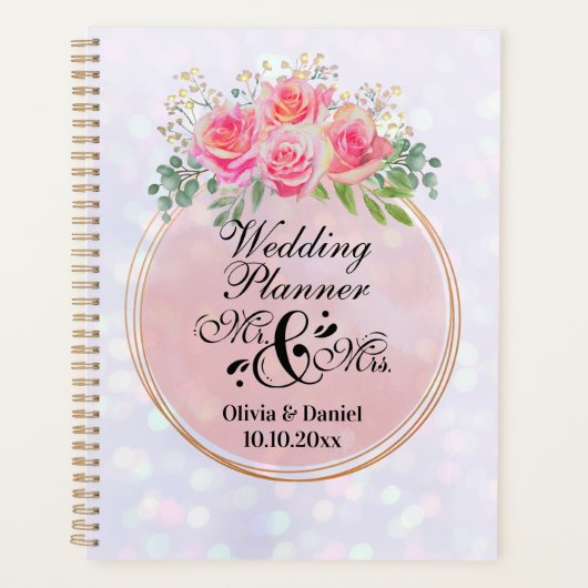 Elegante bruid en bruidegom roze bloemen bruiloft planner (Voorkant)