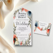 Elegante bruid en bruidegom Waterverf bloemenbruil All In One Uitnodiging