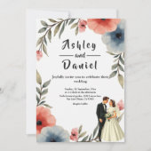Elegante bruid en bruidegom Waterverf bloemenbruil Kaart (Voorkant)