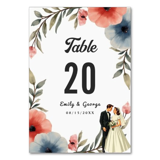 Elegante bruid en bruidegom Waterverf bloemenbruil Kaart (Voorkant)