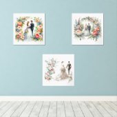 Elegante bruid en bruidegom Waterverf Muurkunst Sets (Houten vloer)