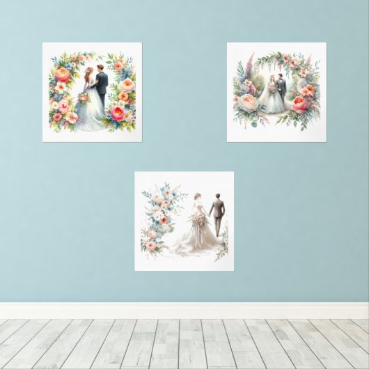 Elegante bruid en bruidegom Waterverf Muurkunst Sets (Houten vloer)