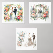 Elegante bruid en bruidegom Waterverf Muurkunst Sets (Voorkant)
