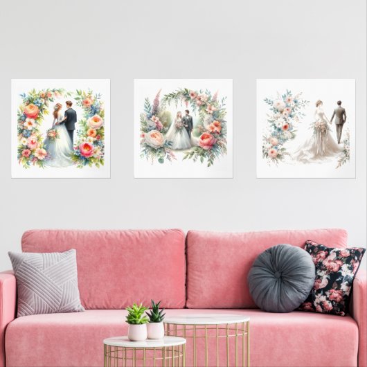 Elegante bruid en bruidegom Waterverf Muurkunst Sets (Woonkamer)