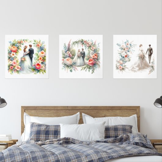 Elegante bruid en bruidegom Waterverf Muurkunst Sets (Slaapkamer)