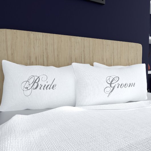 Elegante Bruid en Bruidegom Witte Trouwkuskussen Kussensloop