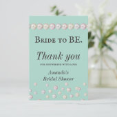 Elegante bruid in wording tealblauwe parel bruidsd bedankkaart (Staand voorkant)