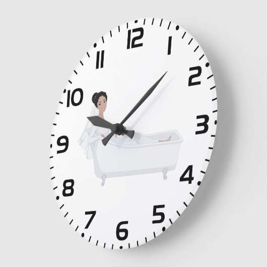 Elegante bruid ontspannen in bad bruiloft ontwerp grote klok (Hoek)