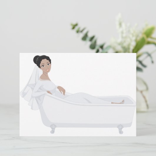 Elegante bruid ontspannen in bad bruiloft ontwerp kaart (Staand voorkant)