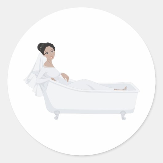 Elegante bruid ontspannen in bad bruiloft ontwerp ronde sticker (Voorkant)