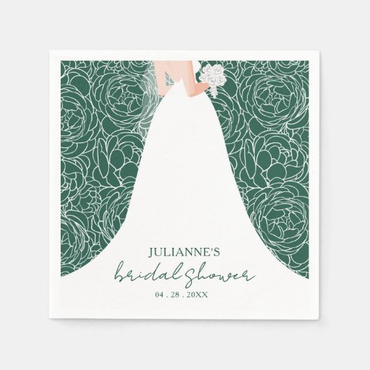 Elegante bruid op groen Vrijgezellenfeest Servet (Voorkant)