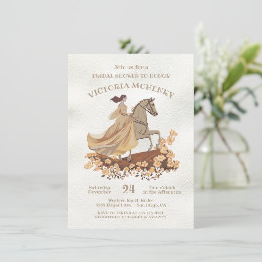 Elegante bruid op Paard bloemenVrijgezellenfeest Kaart (Staand voorkant)