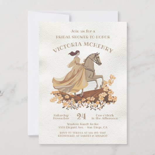 Elegante bruid op Paard bloemenVrijgezellenfeest Kaart (Voorkant)