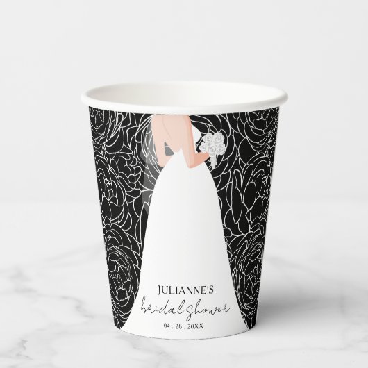 Elegante bruid op zwart papieren bekers (Achterkant)