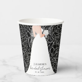 Elegante Bruid op Zwart Papieren Bekers