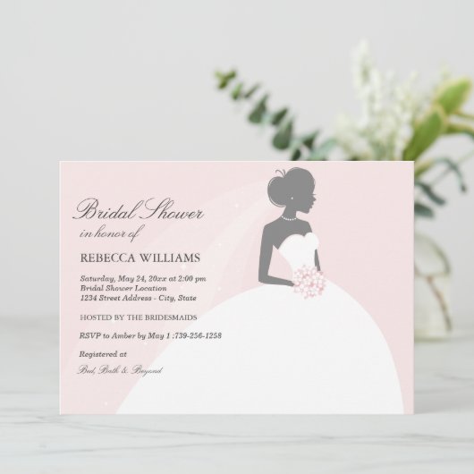 Elegante bruid | Roze Bruids Douche Uitnodiging (Staand voorkant)