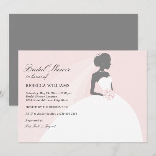 Elegante bruid | Roze Bruids Douche Uitnodiging (Voorkant / Achterkant)