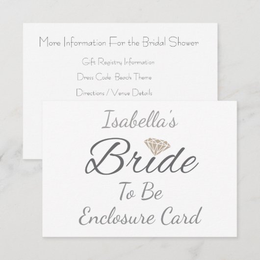 Elegante Bruid Script Diamant Ontwerp Trouw Informatiekaartje (Voorkant / Achterkant)