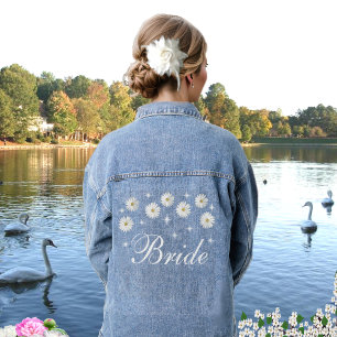 Elegante Bruid Sterren & Madeliefjes Bloemen Spijk Denim Jacket