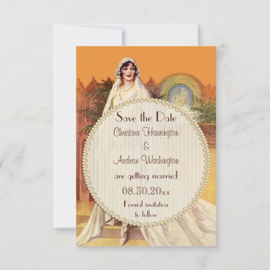 Elegante bruid uit de jaren 30 Save the Date trouw Kaart (Achterkant)