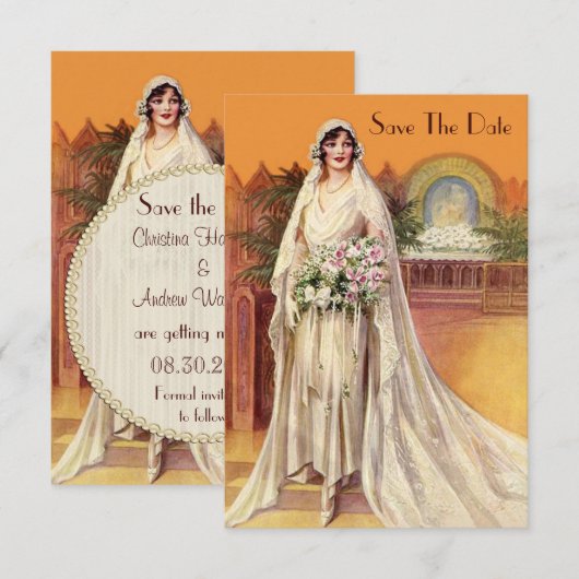 Elegante bruid uit de jaren 30 Save the Date trouw Kaart (Voorkant / Achterkant)