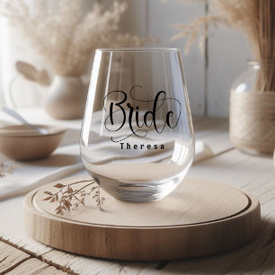 Elegante Bruid Whimsical Calligrafie Schrift Wijnglas Zonder Voet