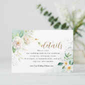 Elegante bruid witte bloemen en groene bladeren informatiekaartje (Staand voorkant)