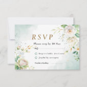 Elegante bruid witte bloemen en groene bladeren RSVP kaartje (Voorkant)