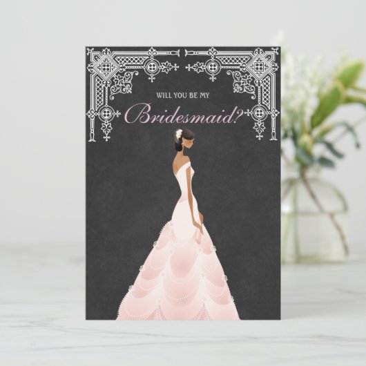 Elegante bruid zult u mijn bruidsmeisje zijn kaart (Staand voorkant)