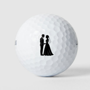 Elegante Bruidegom Bruid Silhouet Zwart Wit Golfballen