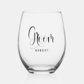 Elegante bruidegom kalligrafie bruiloft script wijnglas zonder voet (Voorkant)