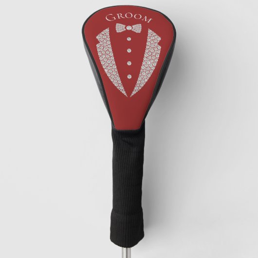 Elegante bruidegom zilveren smoking typografie tro golfheadcover (Voorkant)