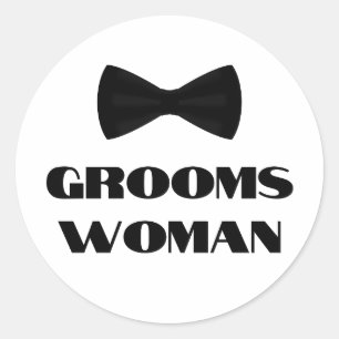 Elegante bruidegom zwart boog stropdas bruiloft ronde sticker