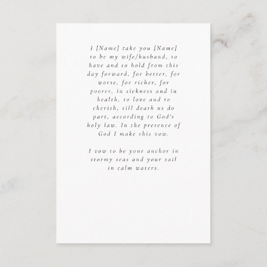 Elegante bruidegom's bruiloft geloften monogram ka informatiekaartje (Achterkant)