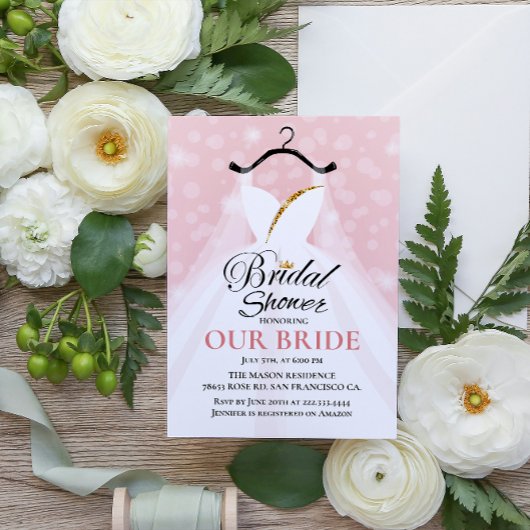 Elegante Bruids Douche Uitnodiging met Trouwjurk