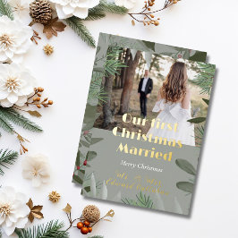 Elegante bruids foto salie 1e kerst getrouwd folie feestdagenkaart