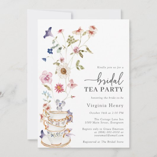 Elegante bruids thee bloemenuitnodiging kaart (Voorkant)
