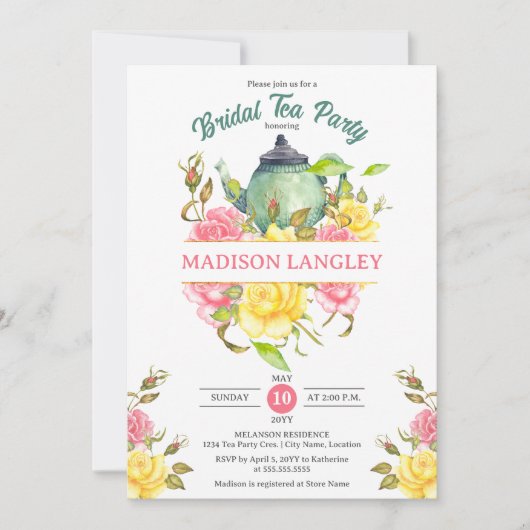 Elegante Bruids-Thee met Bloemen Kaart (Voorkant)
