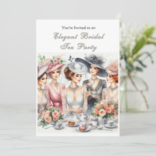 Elegante bruids thee uitnodiging (Staand voorkant)