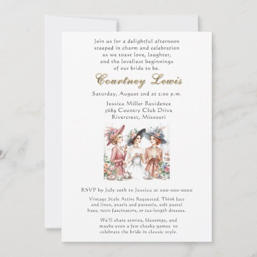 Elegante  bruids thee uitnodiging (Achterkant)