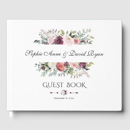 Elegante bruidsbloemstuk in bruidskrans met ivoor  gastenboek (Voorkant)