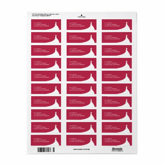 Elegante bruidsbruiloft magentakleurig label (Full Sheet)