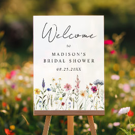 Elegante bruidsbruiloft met wilde bloemen welkom acryl bord