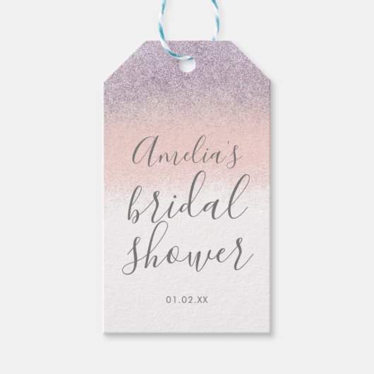 Elegante bruidsbruiloft nep ombré glitters roze cadeaulabel (Voorkant)