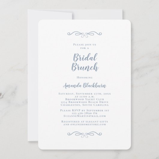 Elegante Bruidsbrunch Stofblauw Kaart (Voorkant)