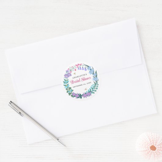 Elegante bruidschapsfeest wildbloemen bloemensling ronde sticker (Envelop)