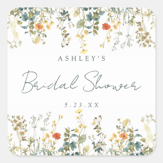 Elegante bruidschoner met wilde bloemen vierkante sticker (Voorkant)