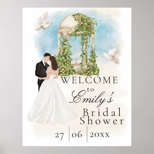 Elegante Bruidsdouche| Bruid & Bruidegom| Tuinhuis Poster (Voorkant)